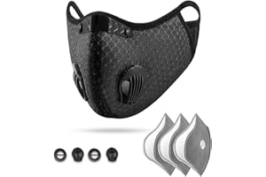 TRYMWAY Máscara deportiva de ciclismo Máscara antipolvo con 3 filtros de carbón activado y 2 válvulas Máscara anticontaminación para correr al aire libre Baberos negros