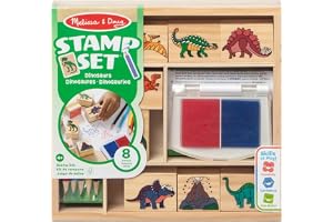 Melissa & Doug trästämpelset: Dinosaurier – 8 stämplar, 5 färgpennor, 2-färgs stämpeldyna – FSC-certifierad