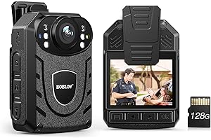 BOBLOV 1296P KJ21 Bodycam con registrazione audio, visione notturna della polizia di sicurezza del corpo telecamere di immagazzinamento esterno anello supporto di registrazione (con scheda da 128 GB)