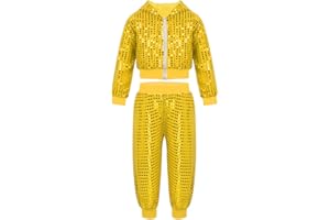 MSemis Kids Boys Girls Shiny Sequins Jazz Hip-Hop Street Dancing Clothing Set Stage Performance Show Dance Costume