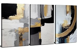 AIYISU Set of 3 Wall Art Abstract Framed Canvas Wall Art Black and White Pictures for Living Room Bedroom Neutral Grey and Gold Wall Prints Modern Canvas Artwork for Office Hallway Home Decoration 30x40cm