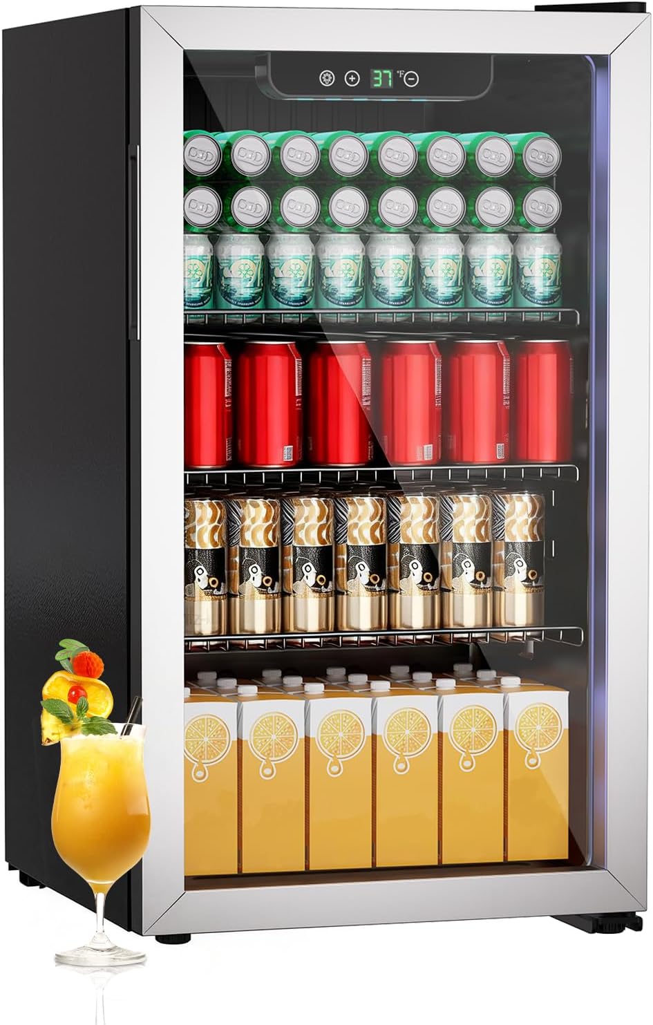 DollarDash Mini refrigerador de 80L, refrigerador independiente para bebidas con capacidad para 115 latas puerta de transparante para, refrigerador pequeño con estantes ajustables (plateado)