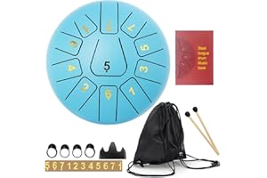 BQKOZFIN Tambor de Lengua de Acero de 6 Pulgadas y 11 Tonos, Tambores de Hendidura C mayor para meditación, yoga, sanación de sonido, con baquetas, bolsa de transporte, Fingercot (azul claro)