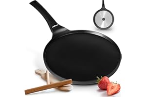 endusor Padella Crepes Induzione 26cm con Rivestimento Antiaderente Triplo + Stendi & Spatola Crepes in Legno di Faggio Tedesco - Crepiera per TUTTI i piani cottura - Pentola per Piadina senza PFOA