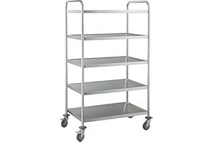 BOOTH 5 Tier Stainless Steel Serving/Clearing/Catering Trolley / 86CM x 54CM x 156CM