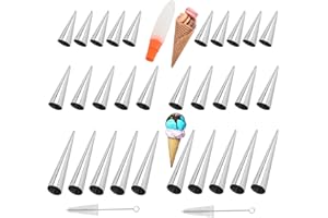 Antiaderente Cannoli Stampi, FantasyDay 30 Pz Acciaio Inossidabile Coni per Croissant Stampi Pasticceria Crema Horn Torta Pane Mold con 3 Spazzole di Pulizia - Cannoli Form tubi, Cilindri per Cannoli