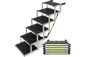 PRIORPET Hundetreppe Auto Klappbar - Hundetreppe Große Hunde für Pick-Up Truck/LKW - Leuchtende Leitmarkierung - Gelenkschonende Einstiegshilfe Auto Hund - Hundeleiter Faltbar Anti-rutsch Einsatz - 6 Stufen