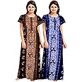 KBNBJ Nighty for Women Cotton Printed Maxi Gown Ankle Length Nighty Night Dress Gown for Women Maxi - Free Size (Pack of 2)