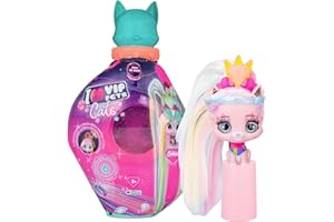 VIP PETS Cats Selena, Muñeca Gatita Coleccionable que Brilla en la Oscuridad con Pelo Largo a Peinar y 15 Accesorios - Juguete Regalo para Niñas y Niños +3 Años