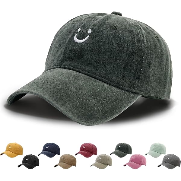 Durio Smiley Baseballkappe – Verstellbar, 100% Baumwolle, Mit Stickerei, UV-Schutz, Für Damen & Herren