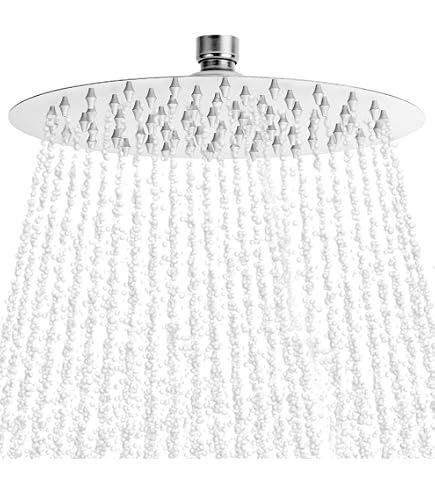 Soffione Doccia A Pioggia 20,3 Cm In Acciaio Inox 304 | Cromato Lucido | Rotondo Con Ugelli In Gomma | Montaggio Parete/Soffitto