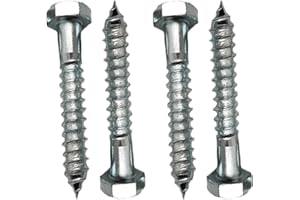 LLB Coach Screws Hex Head Width 17mm Galvanised Zinc Plated Steel Wood Screw Hexagon M10 Lag Bolts Silver Half Thread Self-Tapping Long 3 inch x 0.4 inch (10mm x 80mm) Box of 4 pcs