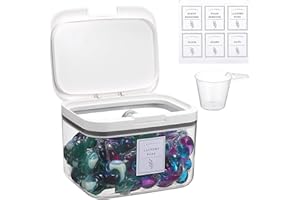 TOLIDA Clear Laundry Pods Container with White Push Up Lid - Automatic Pop-Up Washing Pods Holder, Large Capacity Storage Organizer for Bath Bombs, Scent Booster, Kitchen Food Storage Container