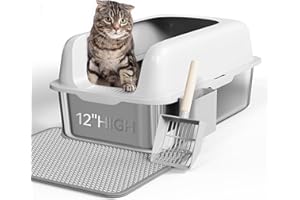 YITAHOME Lettiera per gatti in acciaio inox, extra large, chiusa in metallo, con fondo antiscivolo, anti-perdite, antiaderente, facile da pulire, 60 x 40 x 30 cm, paletta XXL per WC (grigio)