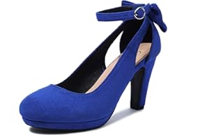 elerhythm Mary Jane Tacones con Lazo Retro Cerrados Punta Redonda Ante Correa Tobillo Zapatos Gatsby Vintage Zapatos