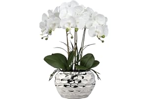 Oairse Planta Artificial orquídeas Decorativas como Flores Reales Ligero Maceta de cerámica decoración de Mesa alféizar de Ventana Altura 44 cm Blanco
