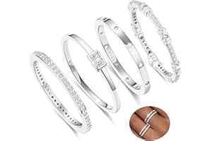 MUCCA 4 Pcs Silver Rings for Women 925 Sterling Silver Ring Cubic Zirconia Silver Rings Exquisite Thumb Rings for Women Stacking Ring Set for Womens Jewellery Birthday Gifts