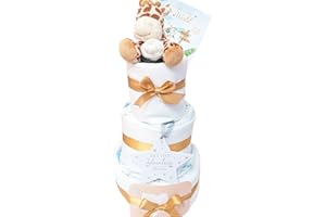 BABY MOI Nappy Cakes baby gifts newborn Unisex hamper 9 piece Gift Set Baby Shower, Maternity Gift safari Giraffe