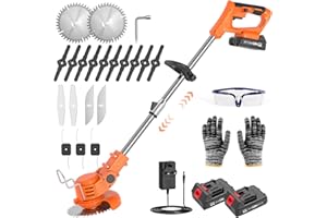 MIMO STYLE Cordless Strimmer, Strimmer Cordless with 5 Blades, Grass Trimmer with Adjustable Telescopic Shaft, 2 × 21V 2000mAh Battery, Garden Strimmer for Lawn, Bushes, Yard