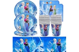 TONGCHENG Adatta per 20 Persone, per Compleanno, Regina di Ghiaccio, Decorazione per Feste, Piatti, Asciugamani di Carta, tovaglie, Bicchieri di Cartone, Decorazione per Il Compleanno dei Bambini, 61 Pezzi