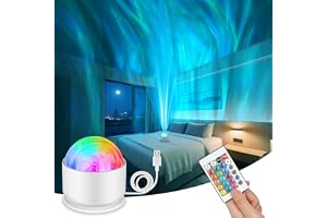 vsshe Northern Lights-projektor, 3-i-1 LED Starry Sky-projektor, USB-driven dimbar Aurora-ljus med 16 ljuseffekter, 4 ljusläg