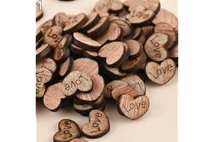 GREENLANS Rustic Wooden 100pcs Wood Love Heart Stars Wedding Table Scatter Decoration Crafts