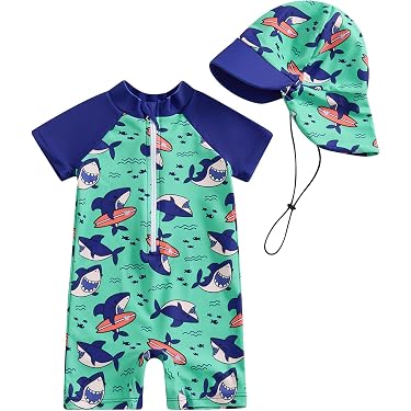 Maillot De Bain 1 Pièce Carolilly Garçon - Imprimé Requins/dinos - Anti-UV - 0-5 Ans - Polyester