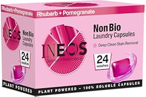 INEOS HYGIENICS INEOS Non Bio Laundry Washing Capsules, 24 washes, High Performance Stain Remover For Clothes, Plant Powered, Soluble Capsules, For Sensitive Skin, Rhubarb + Pomegranate
