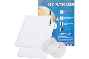 DIWUJI Mosquiteros Estándar para Ventanas y Puertas, Actualización Ventana Malla Insectos Red 130 x 150 cm DIY Bug Anti Mosquito Protector Kit, 2 Rollos De Cintas Autoadhesivas (20mm De Ancho), Blanco