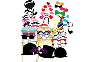 GEAANEN 58-Piece Photo Box Accessories, Photo Box Props Funny Props for Wedding and Birthday, Photo Props Perfect for Photo Boxes and Photo Booths, for Adults and Children Party