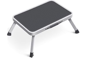 ‎KINGRACK KINGRACK Tritthocker, Trittstuhl, zusammenklappbar, einstufige Leiter mit Rutschfester Gummimatte, Leichter Stahl, für bis zu 150 kg, Grau