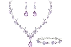 Clearine Wedding Jewellery for Women Bride Bridal Bridesmaid, Crystal Teardrop Marquise Cluster Y-Necklace Tennis Bracelet Dangle Earrings Set