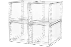 A-LuGei 4 Pezzi Assemblato Organizer Cassetti, Trasparente Organizer Bagno, Cassettiera Plastica Contenitori In Plastica Per Trucchi Vanità, Dispensa, Organizzazione Domestica e Conservazione