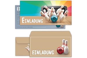 beriluDesign Bowling Einladungskarten mit Umschlägen – 12er Set zum Kindergeburtstag mit Bowling-Bahn Motiv