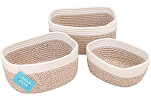 OrganiHaus Rope Basket Zestaw 3 koszy do przechowywania | Koszyk na zabawki dla niemowląt Kosz do pokoju dziecięcego | Kosz na pieluchy | Mały pleciony kosz | Kosze do organizowania - Brązowo-biały