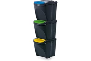 MultiProject Sorti box sortibox bin waste separation system waste segregation waste bags waste bin recycling waste sorter, charcoal, 3 x 20 L