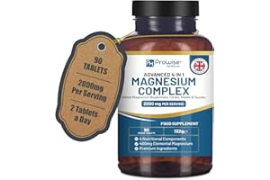 ‎PH PROWISE HEALTHCARE Magnesiumglycinat-Komplex 4 in 1 – 2000 mg pro Portion | Präzise 400 mg Dosis elementares Magnesium | Mit Magnesiumbisglycinat, Citrat, Malat und Taurat | 90 vegane Tabletten – von Prowise