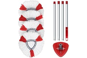 HDDICE Spin Mop Replacement Se Compatible with Vileda Turbo Microfibre Mop: Height-Adjustable Handle, 4 Microfibre Pads & Rotating Base - Efficient Floor Cleaner for Hardwood & Tile