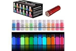 SEISSO Glow in The Dark Powder, 12 Colors Epoxy Resin Dye Luminous Pigment Powder Safe Long Lasting for Fine Art, DIY Nail Art, Epoxy Resin Colorant, Acrylic Paint, DIY Crafts Theme Party, 0.7oz Each