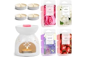 DERDUFT Oil Burners Ceramic Wax Melt Burners with 4 Scents Soy Wax Melts Set,Wax Tarts Warmer Melter Candle Scented Diffuser, Home Fragrance Gift, Mother's Day