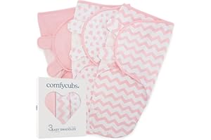 Comfy Cubs Koc dla niemowląt, 0-3 miesiące, niezbędny dla noworodka, worek do spania dla niemowląt, 100% oddychająca bawełna, chłopiec, dziewczynka, regulowany, 3-pak (różowy, mały, średni)