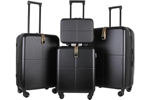 JLY Premium 4-Piece Luggage Set – Hard Shell Vanity Case, Cabin, Medium & Large Expandable Spinner Suitcases, Lightweight Polycarbonate Travel Set with TSA Lock & Waterproof Organiser – Black