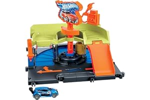 Hot Wheels City Toy Track Set, Downtown Express Car Wash Playset with 1:64 Scale Vehicle, Foam Roller & Drying Flaps, HDR27