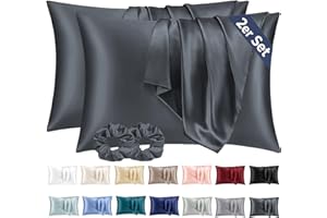 VIELIT Poszewka na poduszkę, jedwabna satyna, na 2 szt. 40 x 60 cm, podobna jedwabna poszwa na poduszkę z zamknięciem na kopertę, pielęgnacja skóry i włosów, zmniejsza wypadanie włosów, 2 gumki do