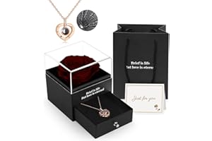 ADAZ Rosa Stabilizzata Vera, Con Collana I Love You, Regalo Fatto a Mano Con Vera Rosa Eterna Per la Sua Donna,Moglie,Fidanzata,Madre,Per Compleanno,Anniversario,San Valentino,Festa Della Mamma,Natale