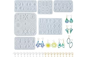 Yayatty 6 PCS Moules en Résine pour Boucles D'oreilles, Moule Époxy Résine Bijoux Silicone Halloween Fleurs Animaux Marins avec Crochets D'oreille pour Boucles D'oreilles DIY