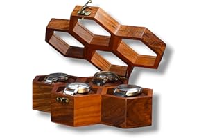 ROYAL CRAFT EXPERTISE Présentoir à montres en bois haut de gamme à 4 compartiments – Coffret à montres pour homme fabriqué à la main, vitrine vintage en nid d'abeille en palissandre indien, coussins en velours faits main