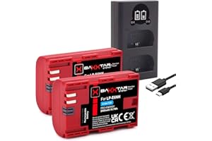 Baxxtar Pro LP-E6NH 2600mAh Akumulator pakiet kompatybilny z Canon R5 R5c R6 R6II R7 itp. z ładowarką 18602 Mini-LCD-DUAL (wejście USB-C i MicroUSB)