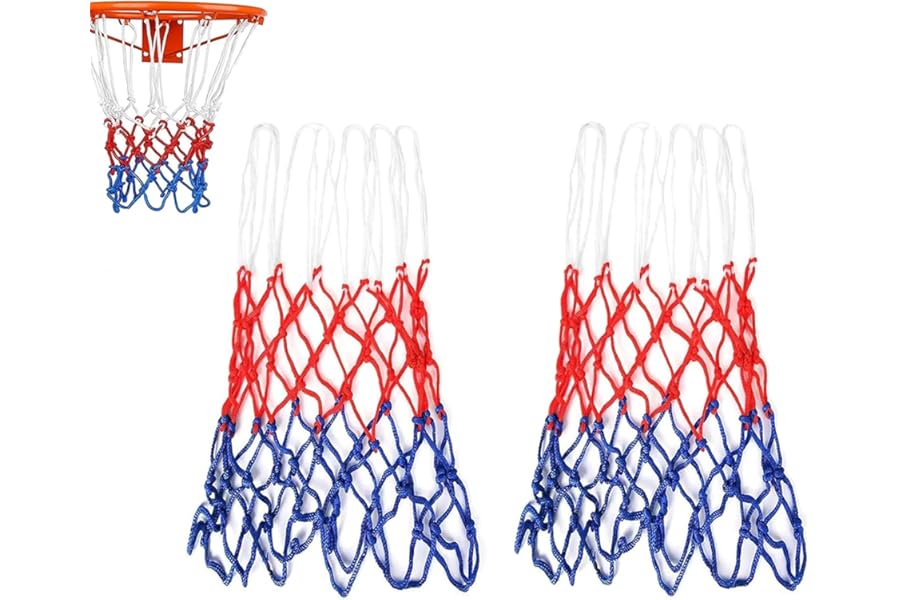 2 PCS Basketball Net,Heavy Duty Netball Nets Basketball Net Replacement,12 Loop for Standard Basket Ball Hoop Outdoor Portable Outside Sports Attachment Sturdy Nylon Woven Accessories Blue Red White