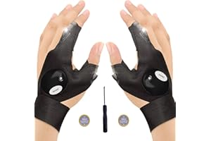 Baogaier Dad Gifts Flashlight Gloves Outdoor LED Light Fingerless Night Fishing Gloves with Screwdriver Tool for Night Running Cycling Hiking Camping Repairing, Gadgets for Men Adults Women